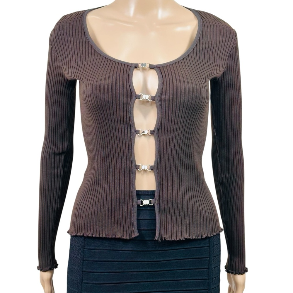 Brown Ribbed Women Top
